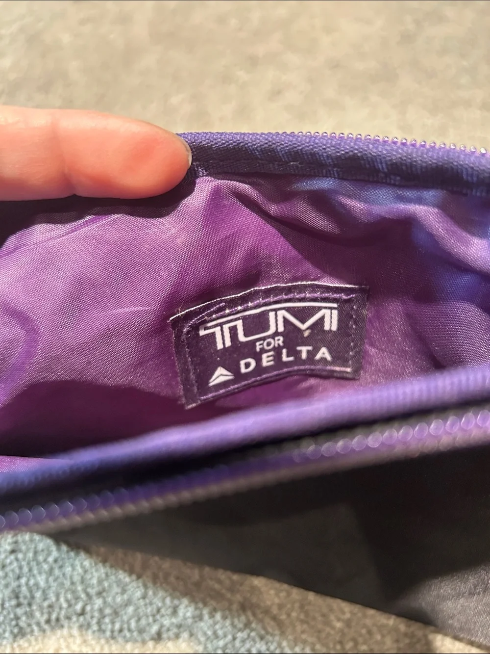 Tumi Black Nylon Toiletry Pouch with Purple Zipper